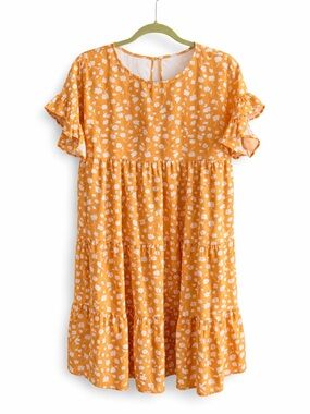 Yellow Floral Tiered Dress